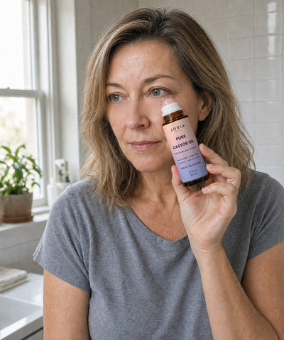 Woman holding Jovia Pure Castor Oil