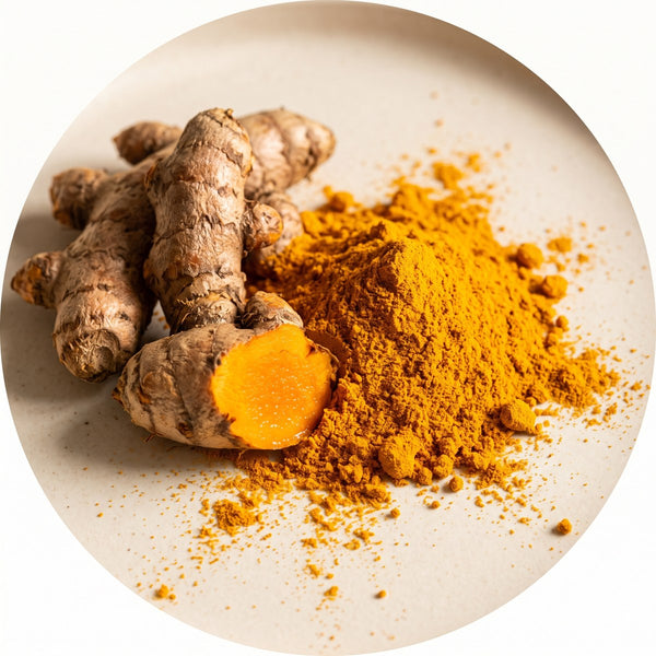 Fresh turmeric root and turmeric powder