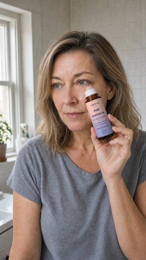 Woman holding Jovia Pure Castor Oil