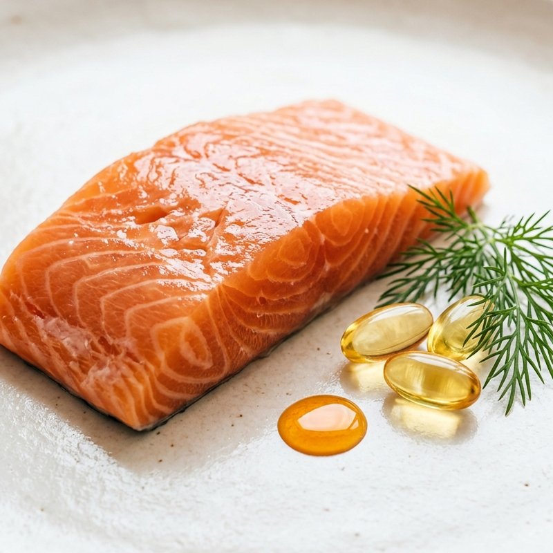 Fresh salmon and omega-3 oil, source of DHA