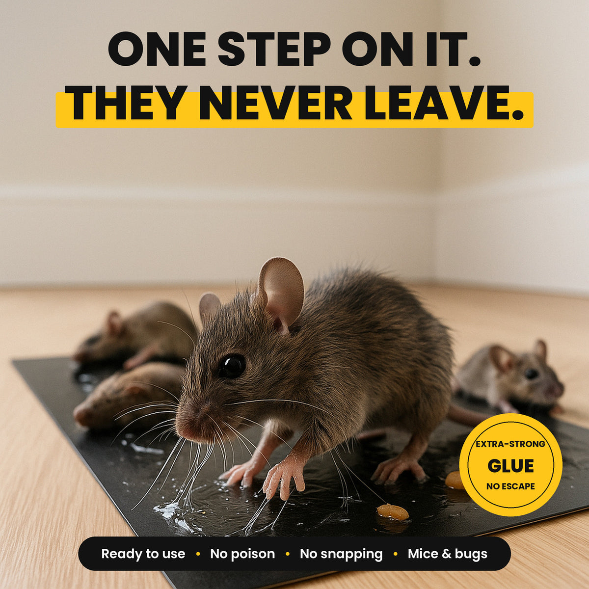 One step on it, they never leave: mice stuck on the HyperGlue board