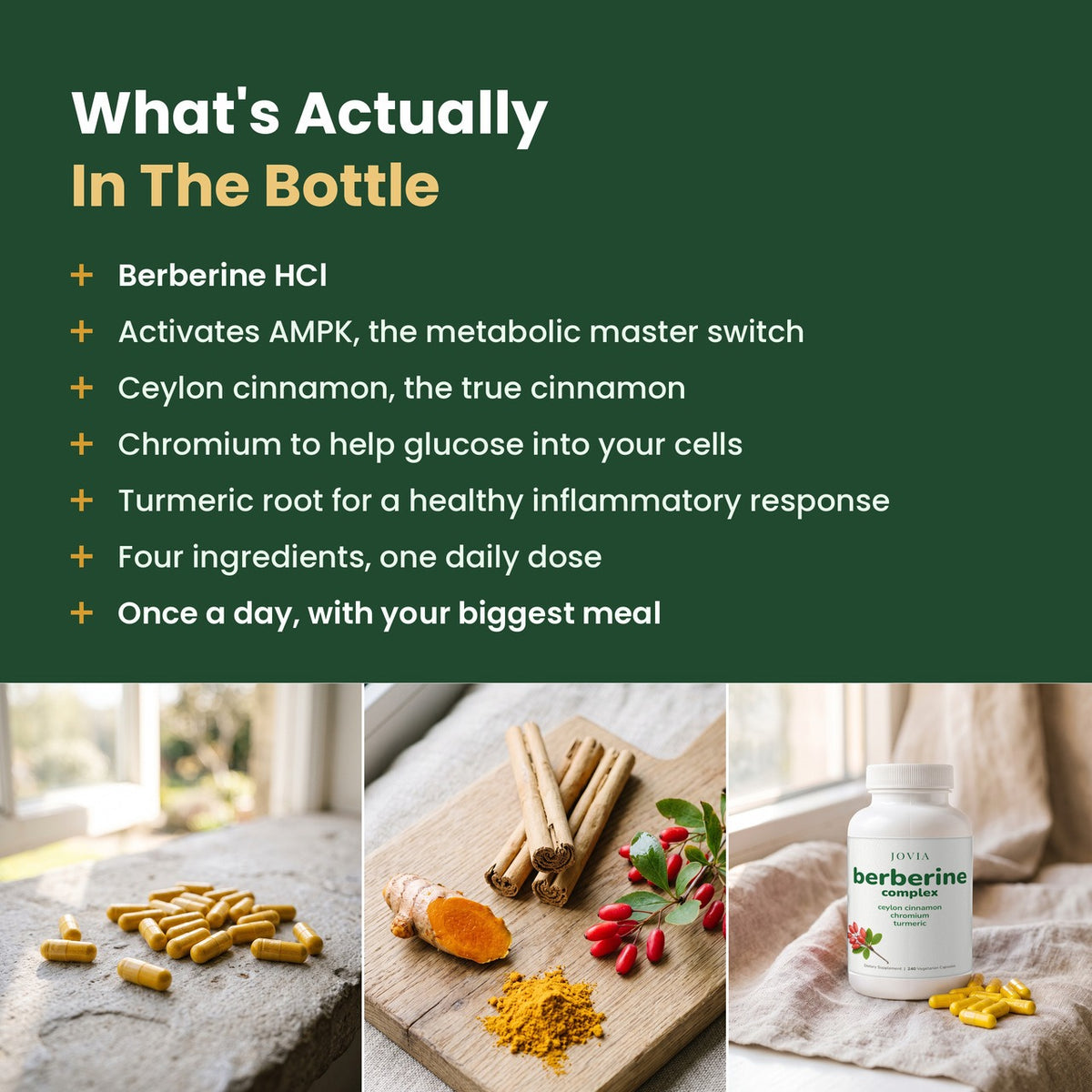 What's in the bottle: berberine HCl, Ceylon cinnamon, chromium, turmeric