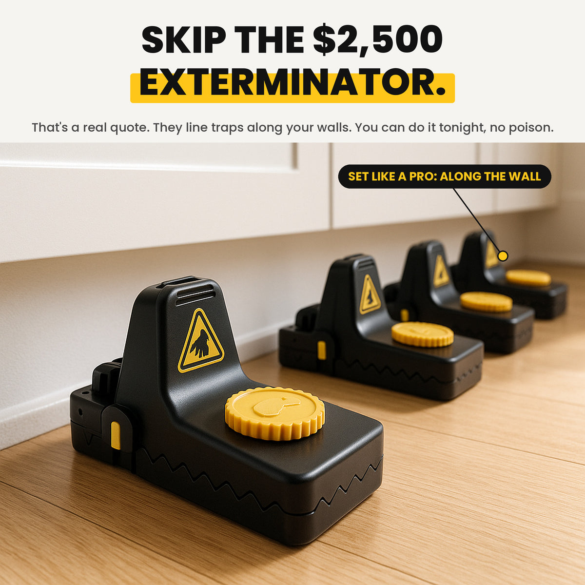 Skip the $2,500 exterminator: traps set along the wall