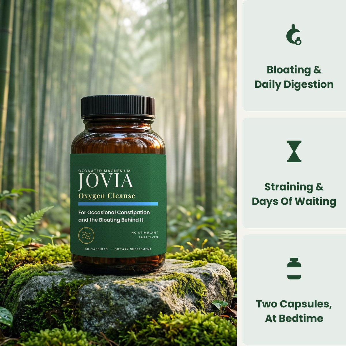 Bloating and daily digestion, straining and days of waiting, two capsules at bedtime